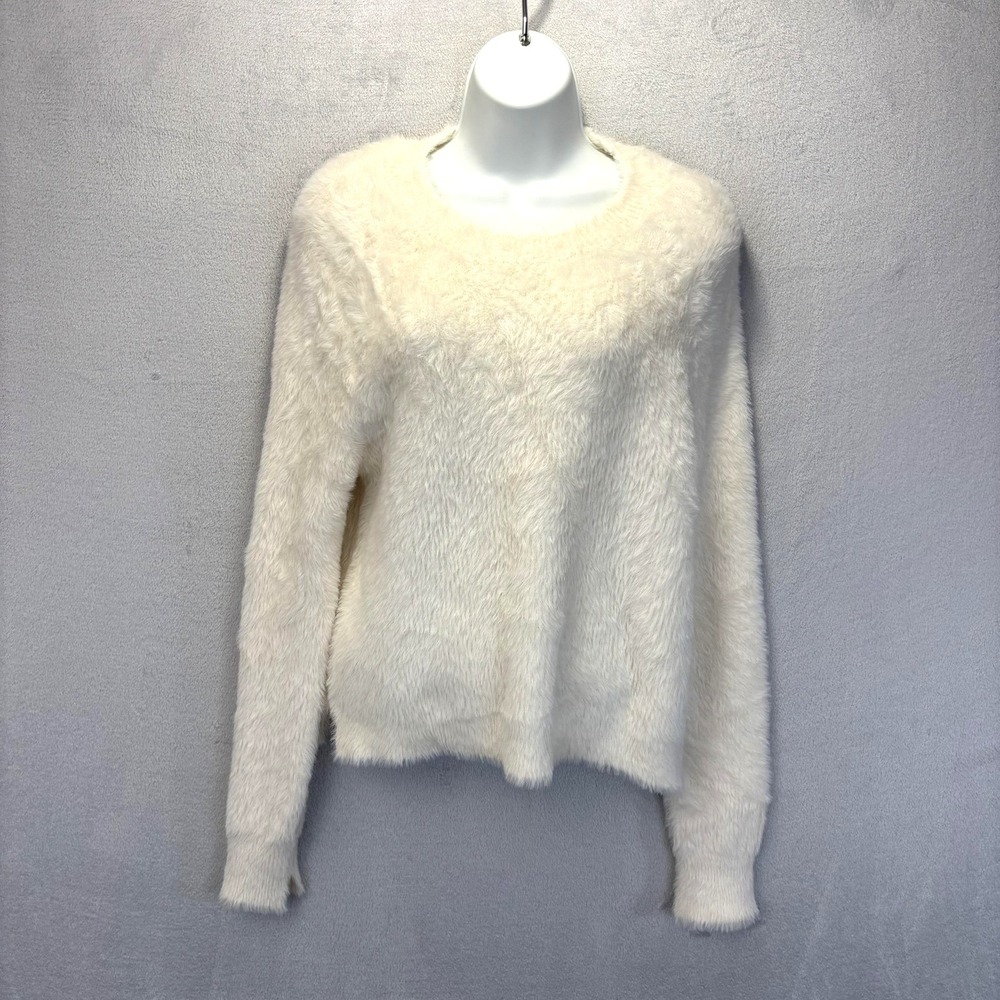 INDUSTRY Fuzzy Pullover Sweater Womens L White Soft Fuzzy Cozy Stretch Capsule